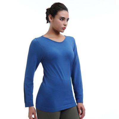 Camisa de mangas compridas de exercício feminino Camisa flexível de lã para atividades ao ar livre