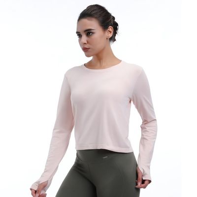 Camiseta de manga comprida cortada com buracos no polegar leve ventilada elegante