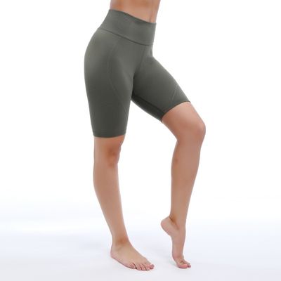Calções de ioga de cintura alta para mulheres sem costuras laterais Controle de barriga Anti-erupção