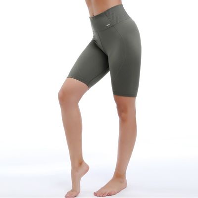 Calções de ioga de cintura alta para mulheres sem costuras laterais Controle de barriga Anti-erupção